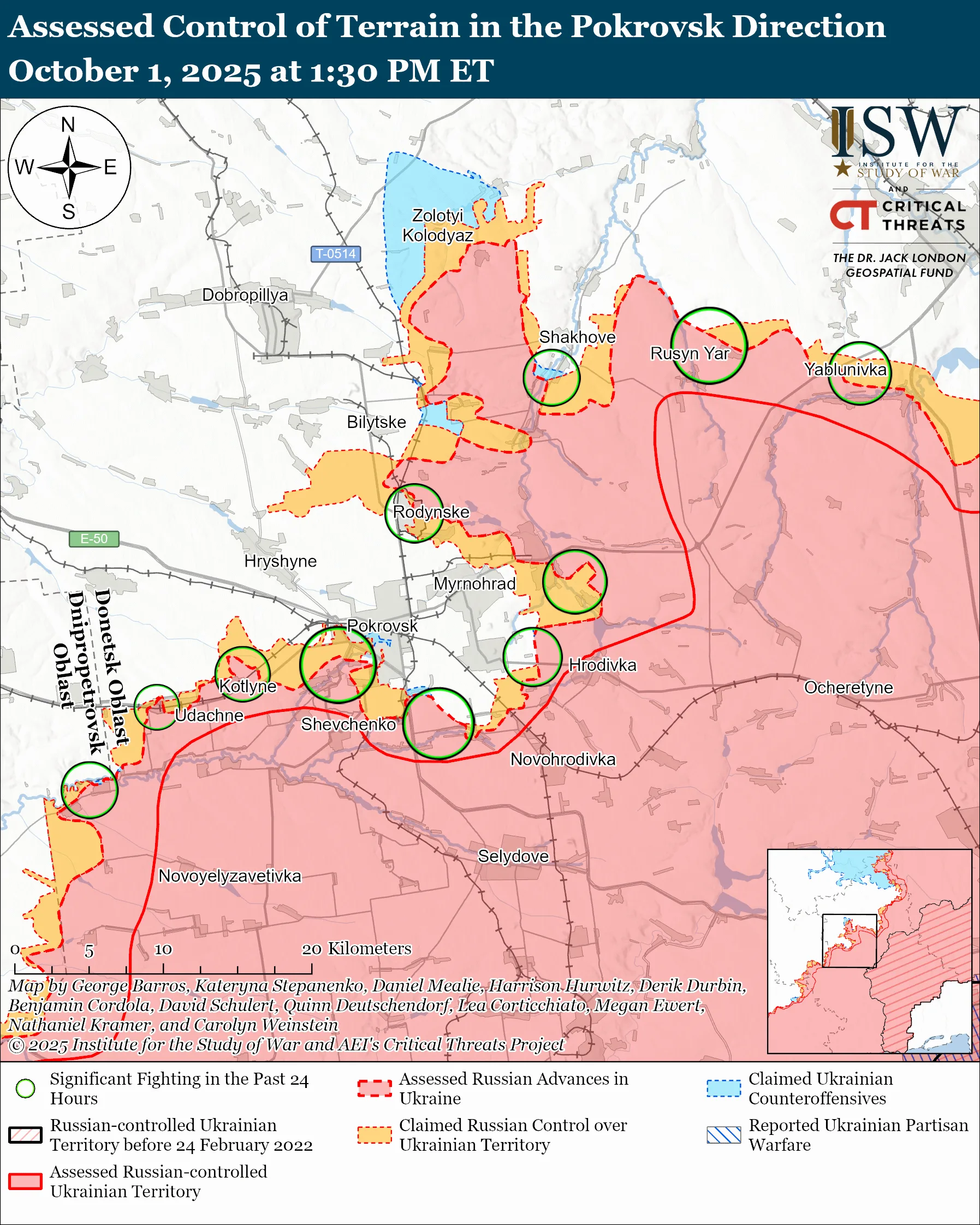Assessed Control of Terrain in the Pokrovsk Direction October 1, 2025 at 1:30 PM ET