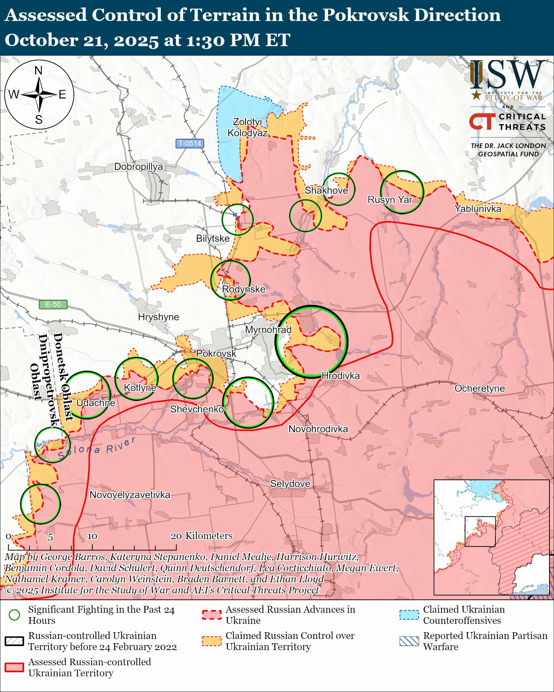 Assessed Control of Terrain in the Pokrovsk Direction October 21, 2025 at 1:30 PM ET