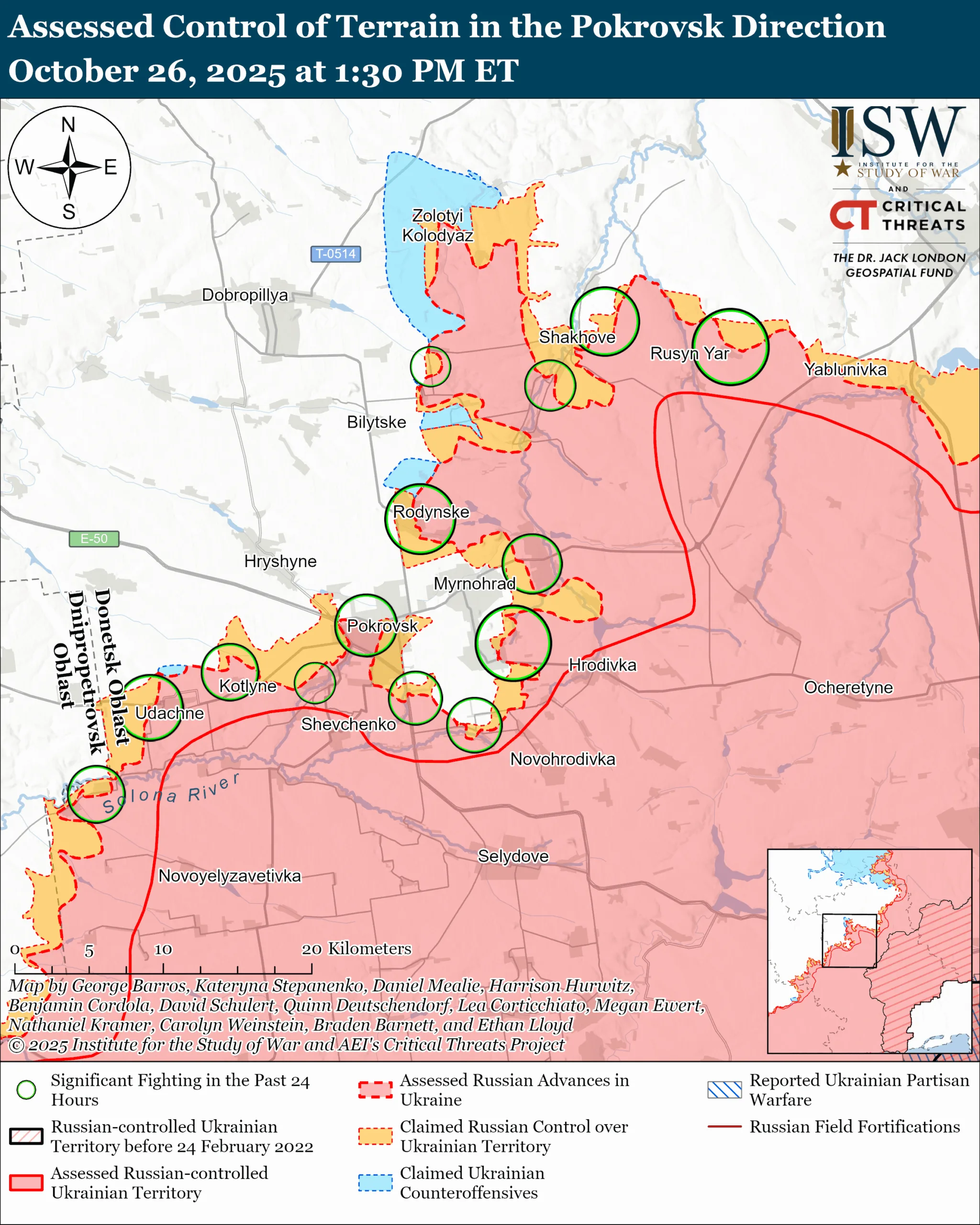  Assessed Control of Terrain in the Pokrovsk Direction, October 26, 2025 at 1:30 PM ET