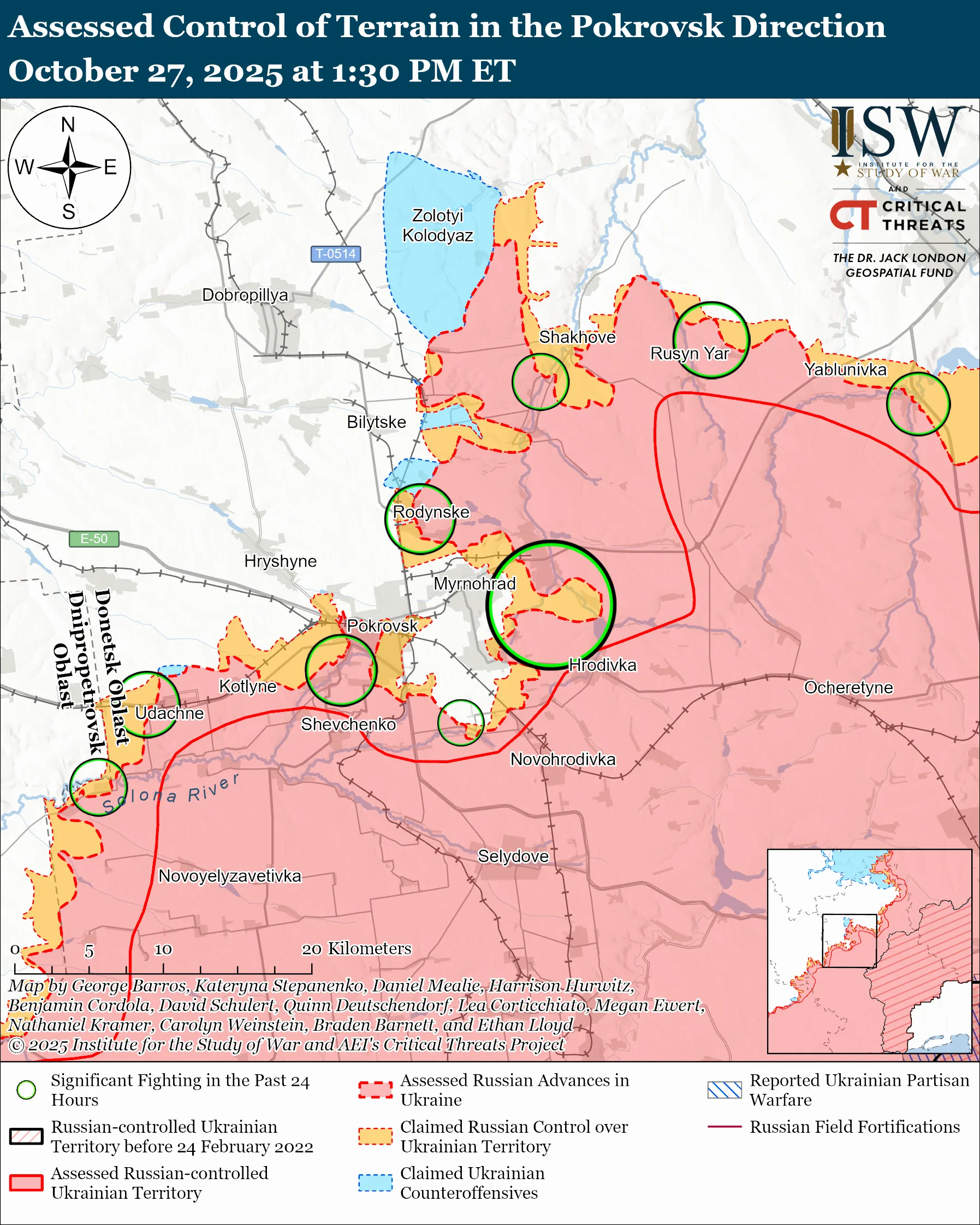 Assessed Control of Terrain in the Pokrovsk Direction, October 27, 2025 at 1:30 PM ET