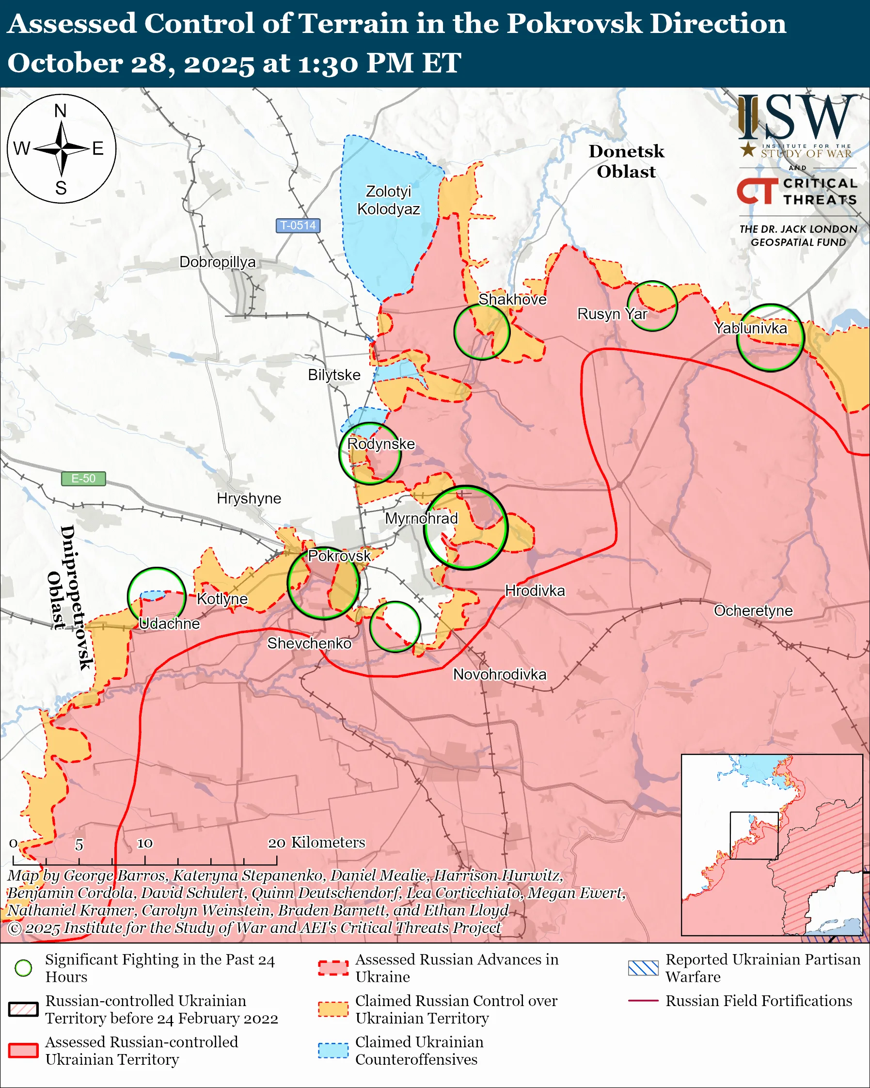 Assessed Control of Terrain in the Pokrovsk Direction, October 28, 2025 at 1:30 PM ET
