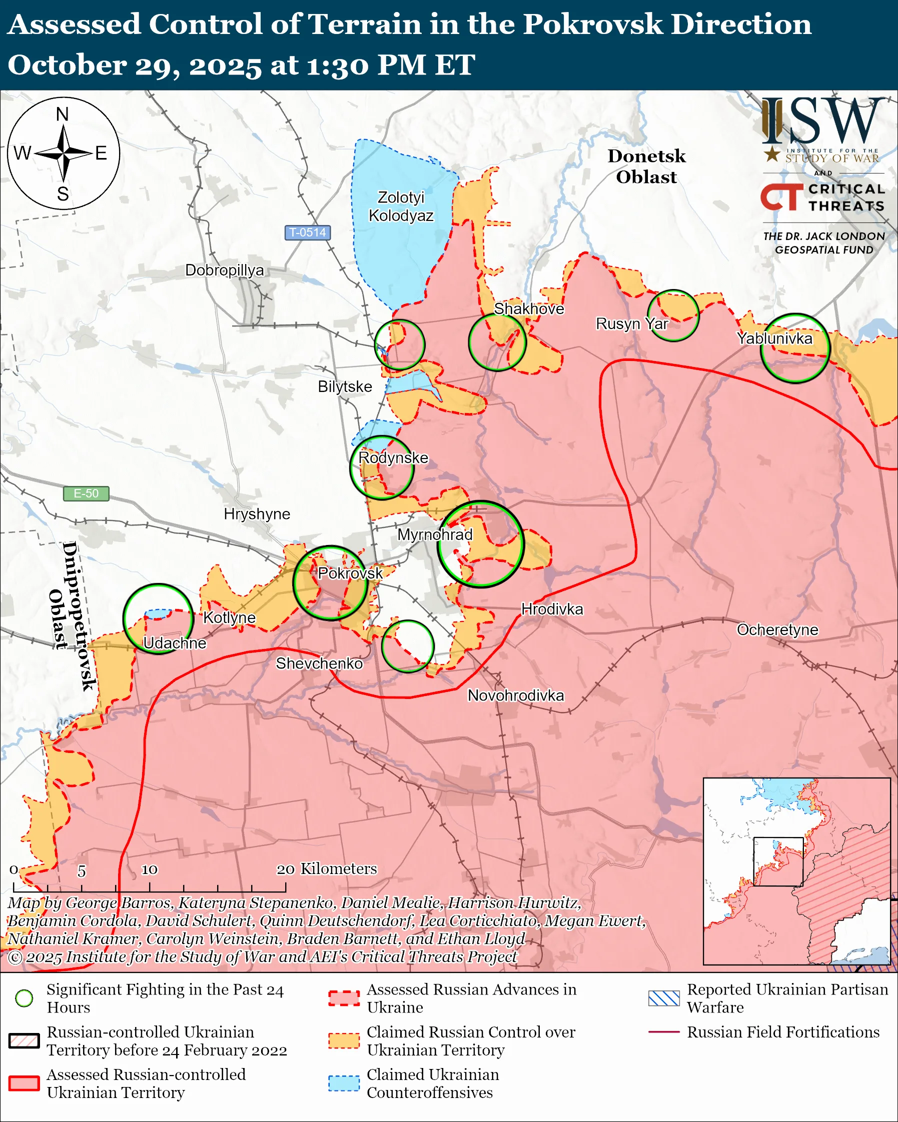 Assessed Control of Terrain in the Pokrovsk Direction, October 29, 2025 at 1:30 PM ET