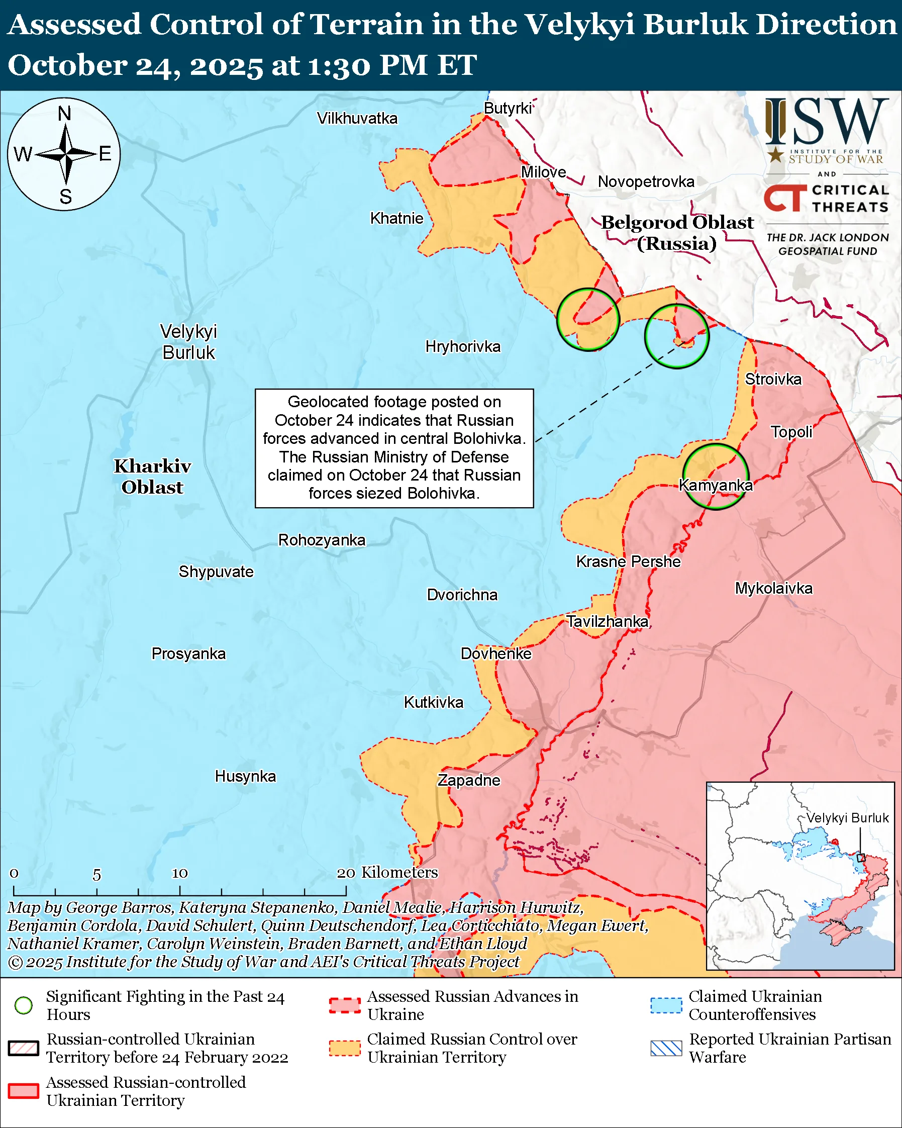 Assessed Control of Terrain in the Velykyi Burlyk Direction, October 24, 2025 at 1:30 PM ET