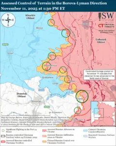 Assessed Control of Terrain in the Borova-Lyman Direction, November 11, 2025