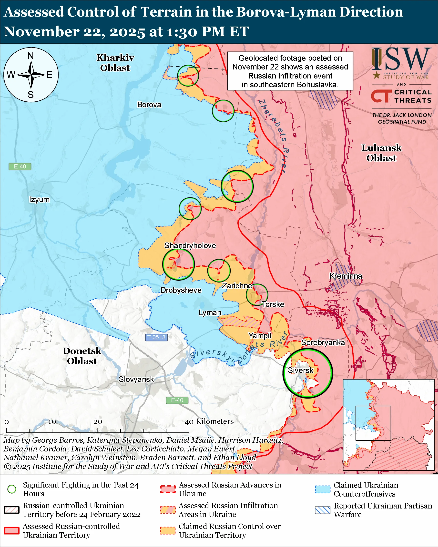 Assessed Control of Terrain in the Borova-Lyman Direction, November 22, 2025 at 1:30 PM ET
