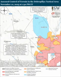 Assessed Control of Terrain in the Dobropillya Tactical Area, November 10, 2025 at 1:30 PM ET