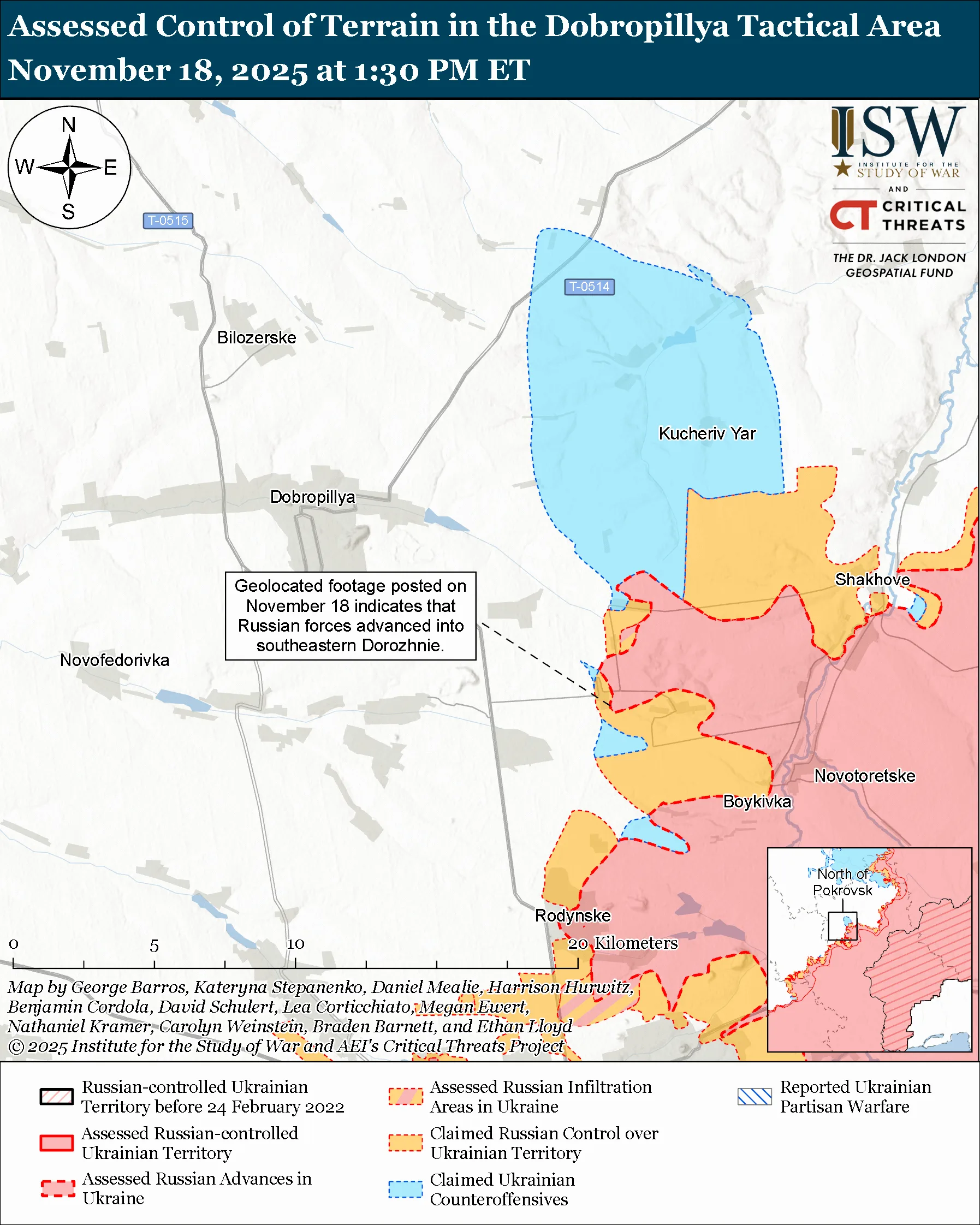 Assessed Control of Terrain in the Dobropillya Tactical Area, November 18, 2025 at 1:30 PM ET