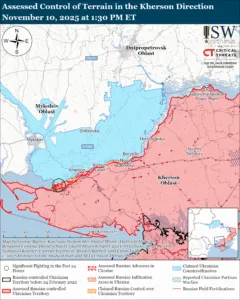 Assessed Control of Terrain in the Kherson Direction, November 10, 2025 at 1:30 PM ET