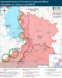 Assessed Control of Terrain in the Luhansk Oblast, November 10, 2025 at 1:30 PM ET