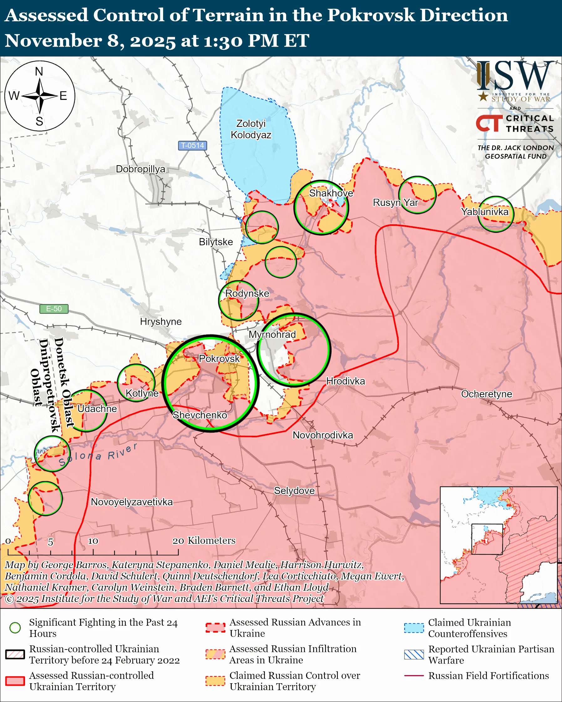 Assessed Control of Terrain in the Pokrovsk Direction, November 8, 2025 at 1:30 PM ET
