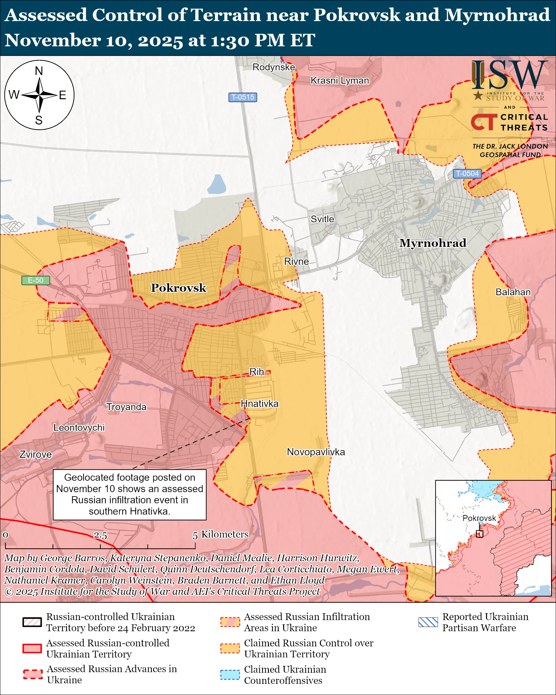 Pokrovsk and Myrnohrad November 10, 2025 map