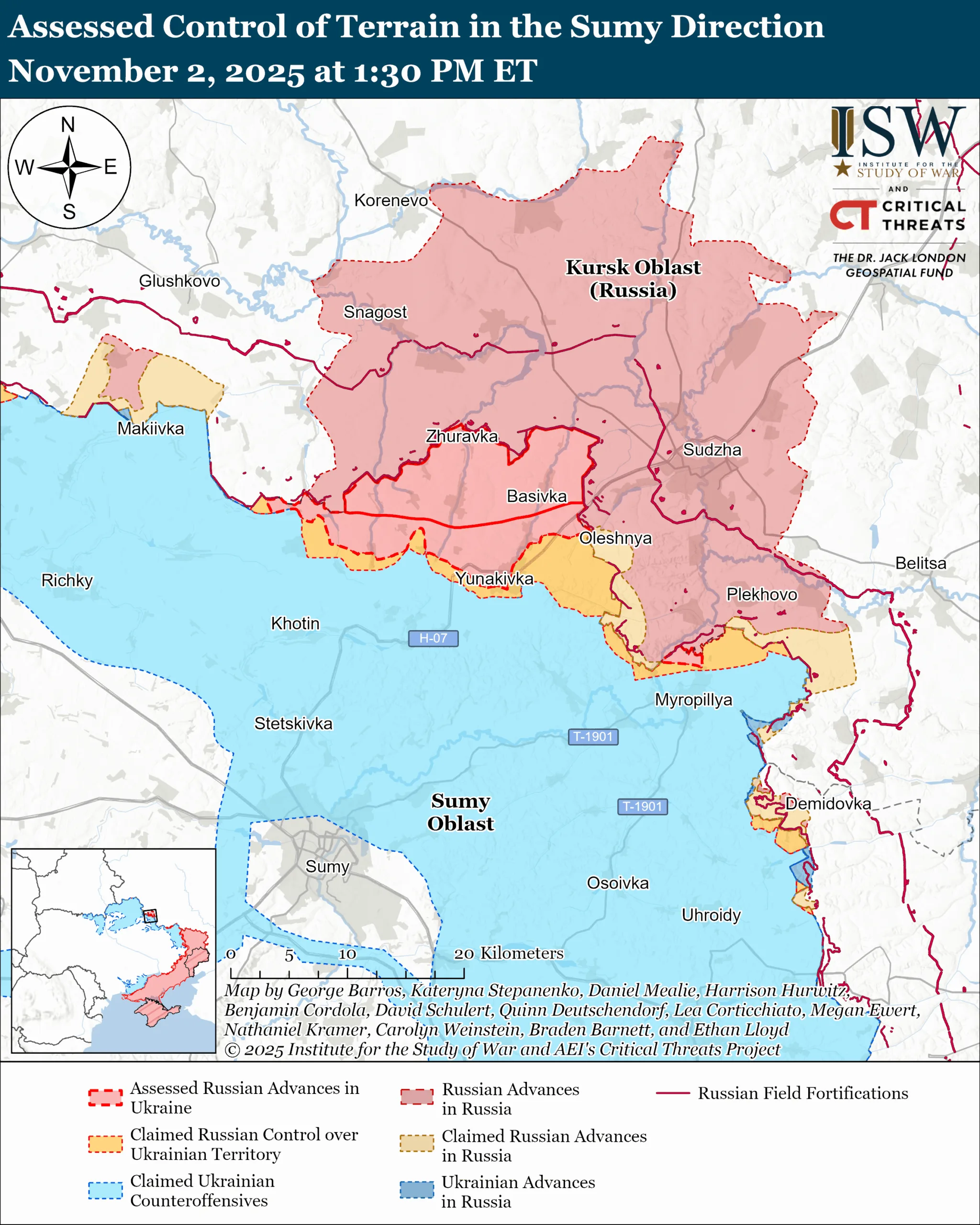 Assessed Control of Terrain in the Sumy Direction, November 2, 2025 at 1:30 PM ET