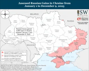Assessed Russian Gains in Ukraine from January 1 to December 9, 2025