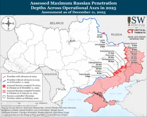 Assessed Maximum Russian Penetration Depths Across Operational Axes in 2025, Assessment as of December 11, 2025
