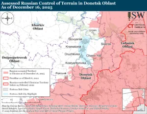 Assessed Russian Control of Terrain in Donetsk Oblast as of December 16, 2025