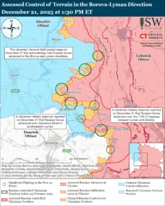 Assessed Control of Terrain in the Borova-Lyman Direction, December 21, 2025 at 1:30 PM ET