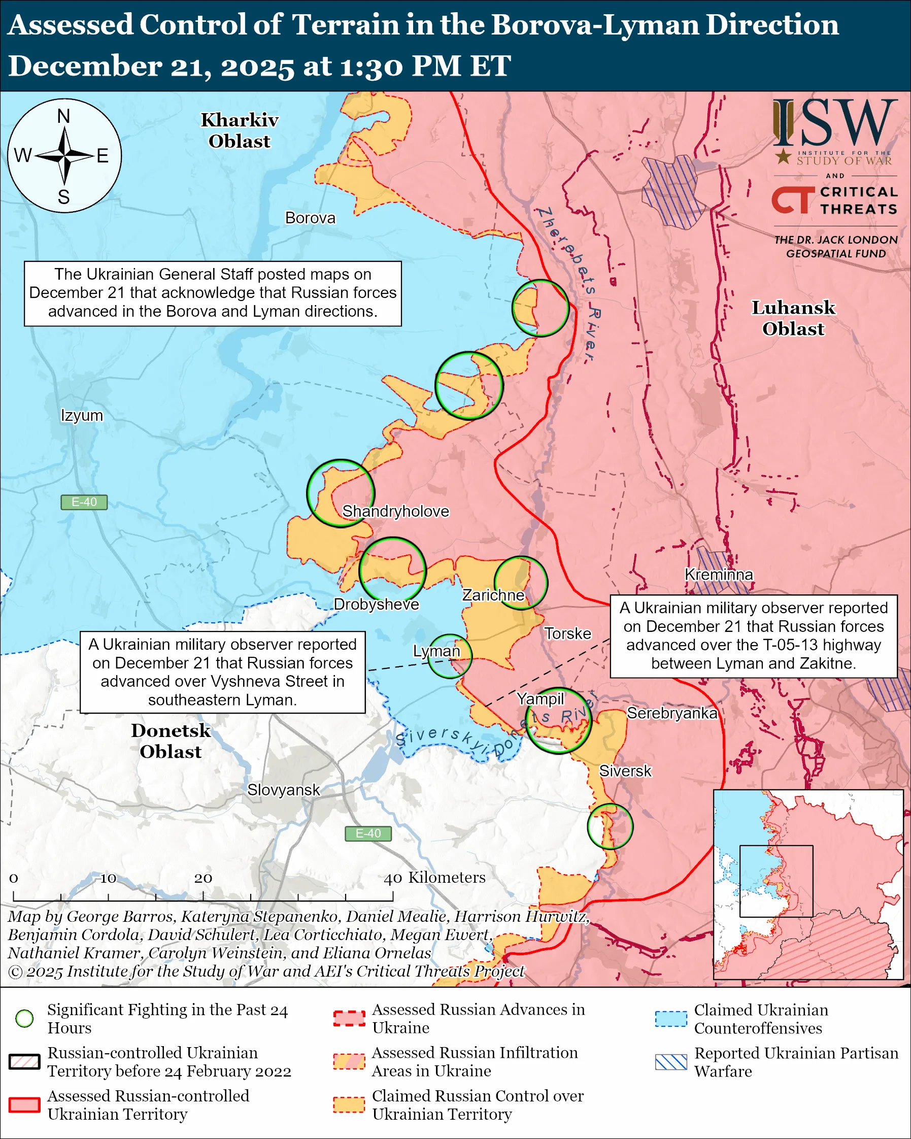 Assessed Control of Terrain in the Borova-Lyman Direction, December 21, 2025 at 1:30 PM ET