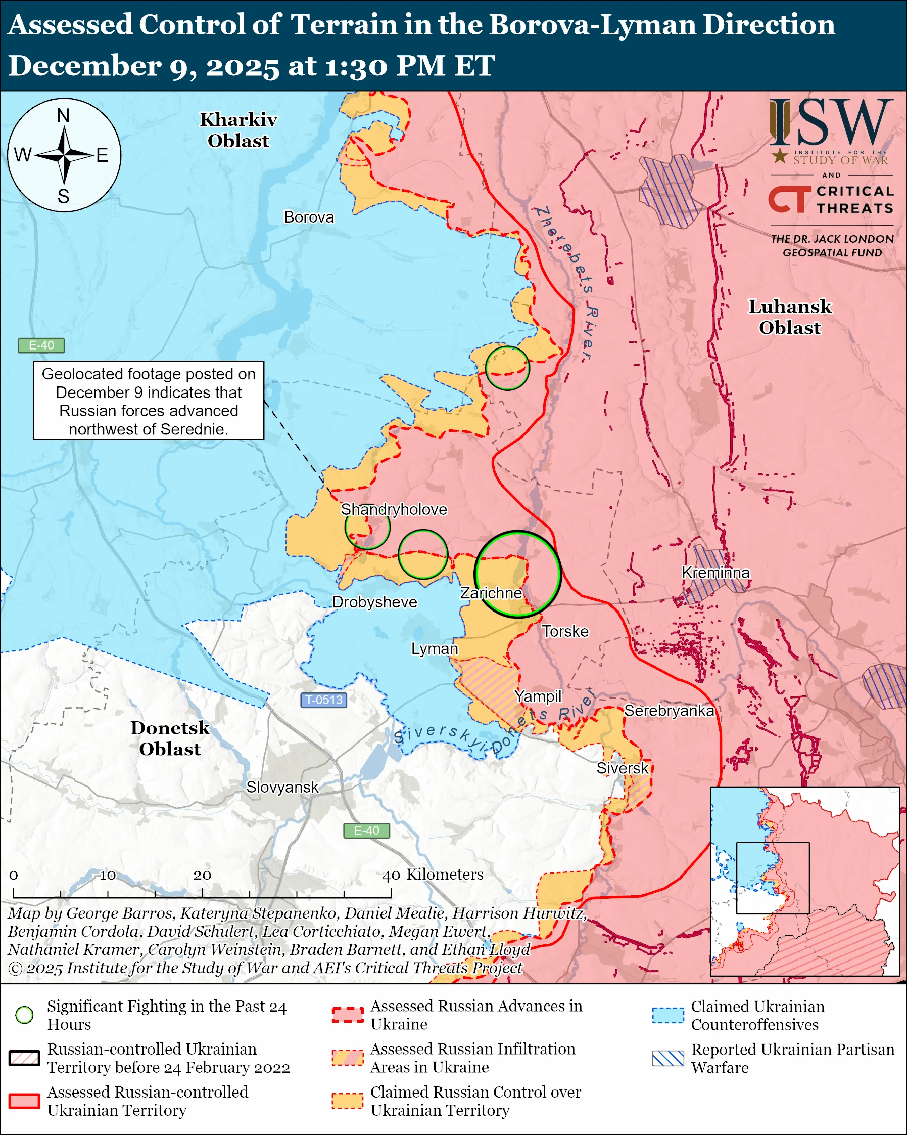 Assessed Control of Terrain in the Borova-Lyman Direction, December 9, 2025 at 1:30 PM ET