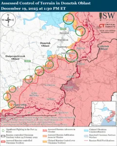 Assessed Control of Terrain in Donetsk Oblast, December 19, 2025 at 1:30 PM ET