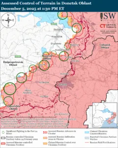 Assessed Control of Terrain in Donetsk Oblast, December 5, 2025 at 1:30 PM ET