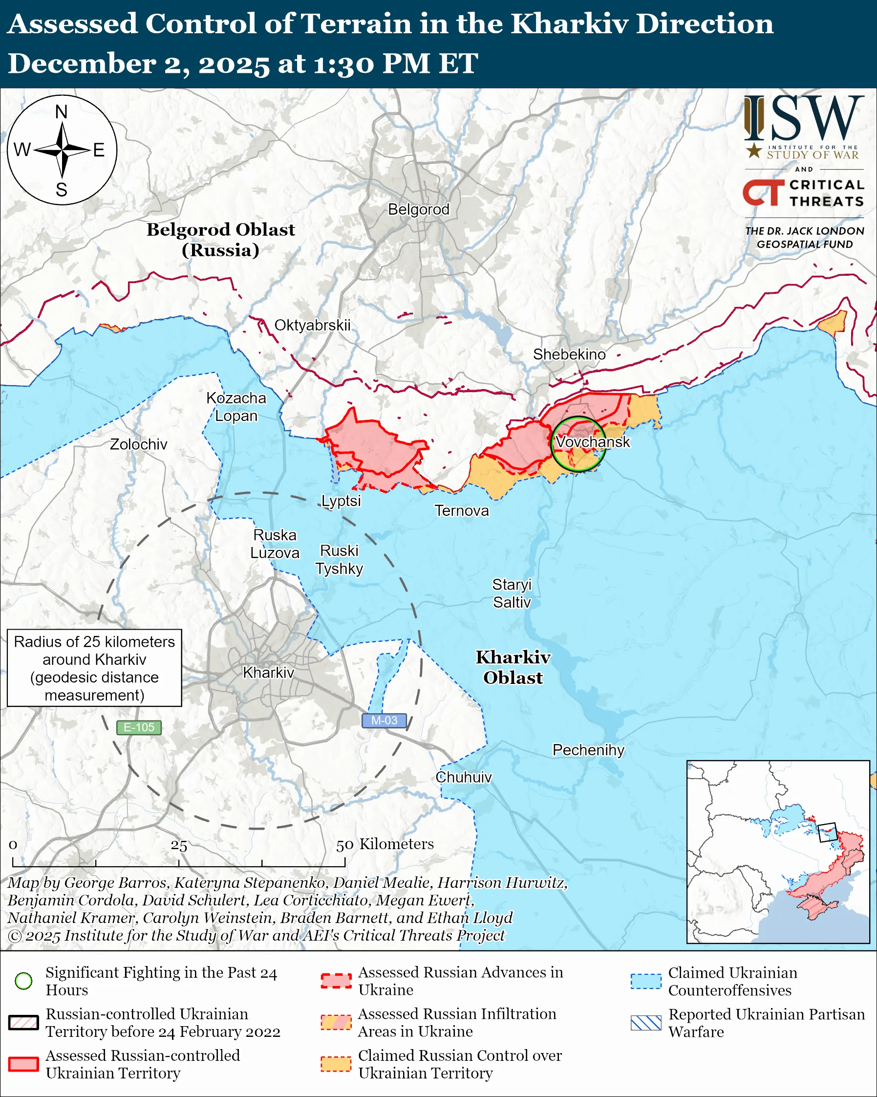 Assessed Control of Terrain in the Kharkiv Direction, December 2, 2025 at 1:30 PM ET