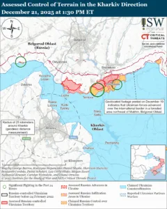 Assessed Control of Terrain in the Kharkiv Direction, December 21, 2025 at 1:30 PM ET