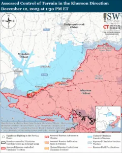Assessed Control of Terrain in the Kherson Direction, December 12, 2025 at 1:30 PM ET