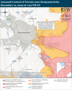 Assessed Control of Terrain near Kostyantynivka, December 12, 2025 at 1:30 PM ET
