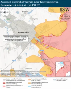 Assessed Control of Terrain near Konstyantynivka, December 15, 2025 at 1:30 PM ET
