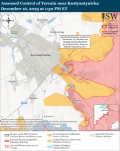 Assessed Control of Terrain near Kostyantynivka, December 16, 2025 at 1:30 PM ET