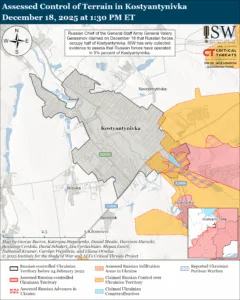 Assessed Control of Terrain near Kostyantynivka, December 18, 2025 at 1:30 PM ET