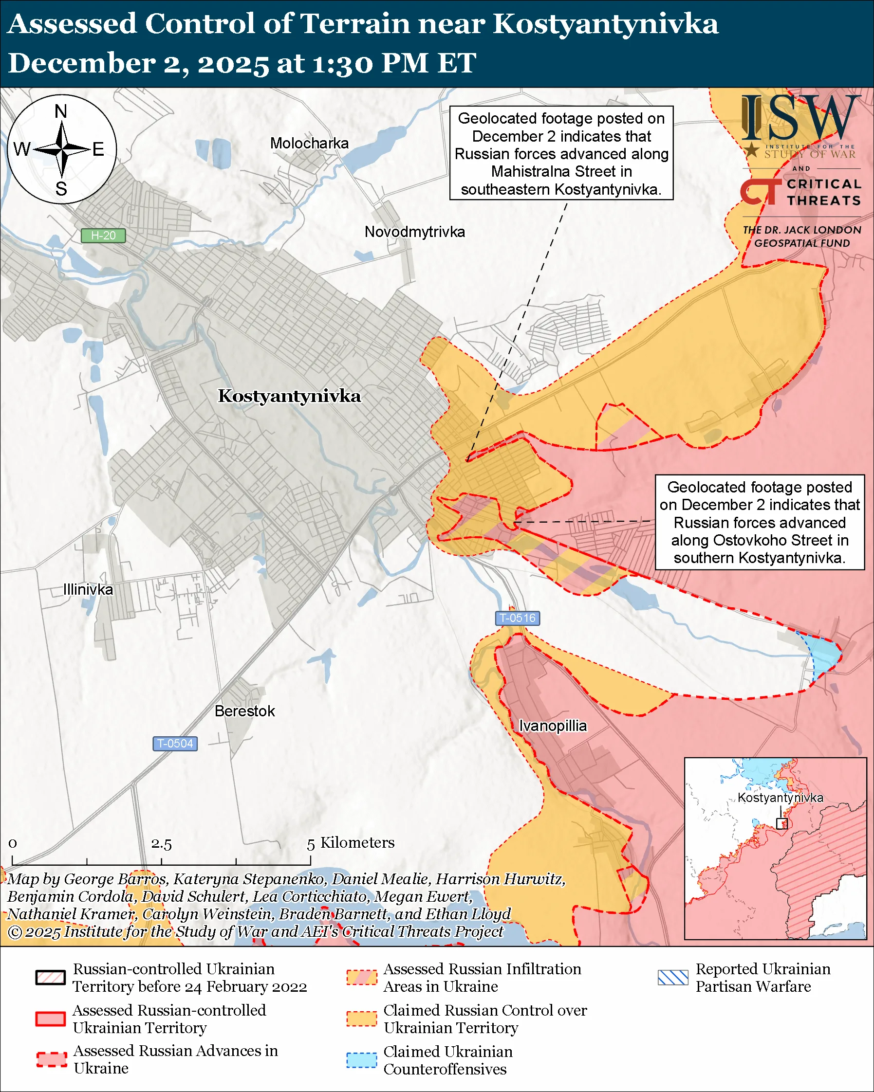 Assessed Control of Terrain near Kostyantynivka, December 2, 2025 at 1:30 PM ET