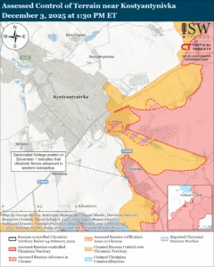 Assessed Control of Terrain near Konstyantynivka, December 3, 2025 at 1:30 PM ET