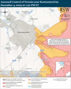 Assessed Control of Terrain near Kostyantynivka, December 4, 2025 at 1:30 PM ET