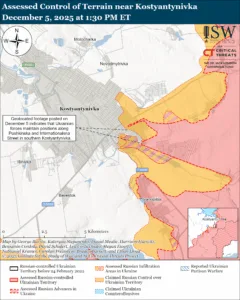 Assessed Control of Terrain near Kostyantynivka, December 5, 2025 at 1:30 PM ET