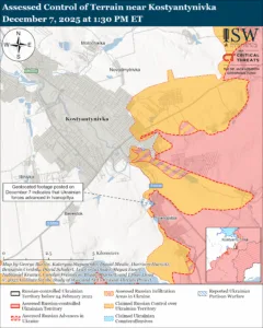 Assessed Control of Terrain near Kostyantynivka, December 7, 2025 at 1:30 PM ET
