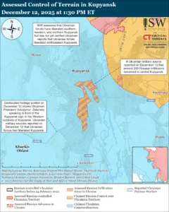 Assessed Control of Terrain in Kupyansk, December 12, 2025 at 1:30 PM ET