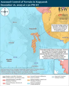 Assessed Control of Terrain in the Kupyansk December 16, 2025 at 1:30 PM ET
