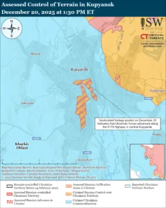 Assessed Control of Terrain in Kupyansk, December 20, 2025 at 1:30 PM ET
