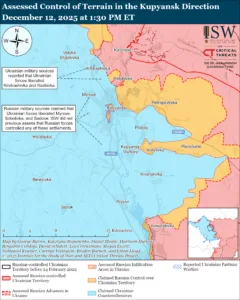 Assessed Control of Terrain in the Kupyansk Direction, December 12, 2025 at 1:30 PM ET
