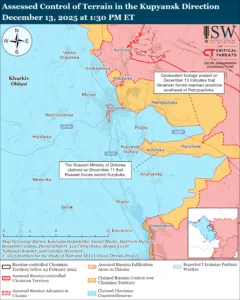Assessed Control of Terrain in the Kupyansk Direction, December 13, 2025 at 1:30 PM ET