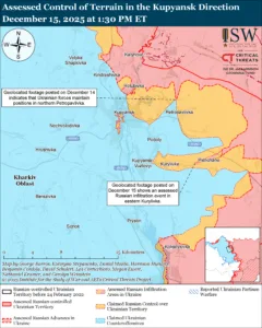 Assessed Control of Terrain in the Kupyansk Direction, December 15, 2025 at 1:30 PM ET