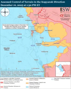 Assessed Control of Terrain in the Kupyansk Direction, December 16, 2025 at 1:30 PM ET