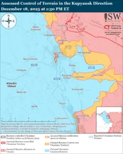 Assessed Control of Terrain in the Kupyansk Direction, December 18, 2025 at 1:30 PM ET