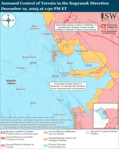 Assessed Control of Terrain in the Kupyansk Direction, December 19, 2025 at 1:30 PM ET