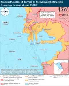 Assessed Control of Terrain in the Kupyansk Direction, December 7, 2025 at 1:30 PM ET