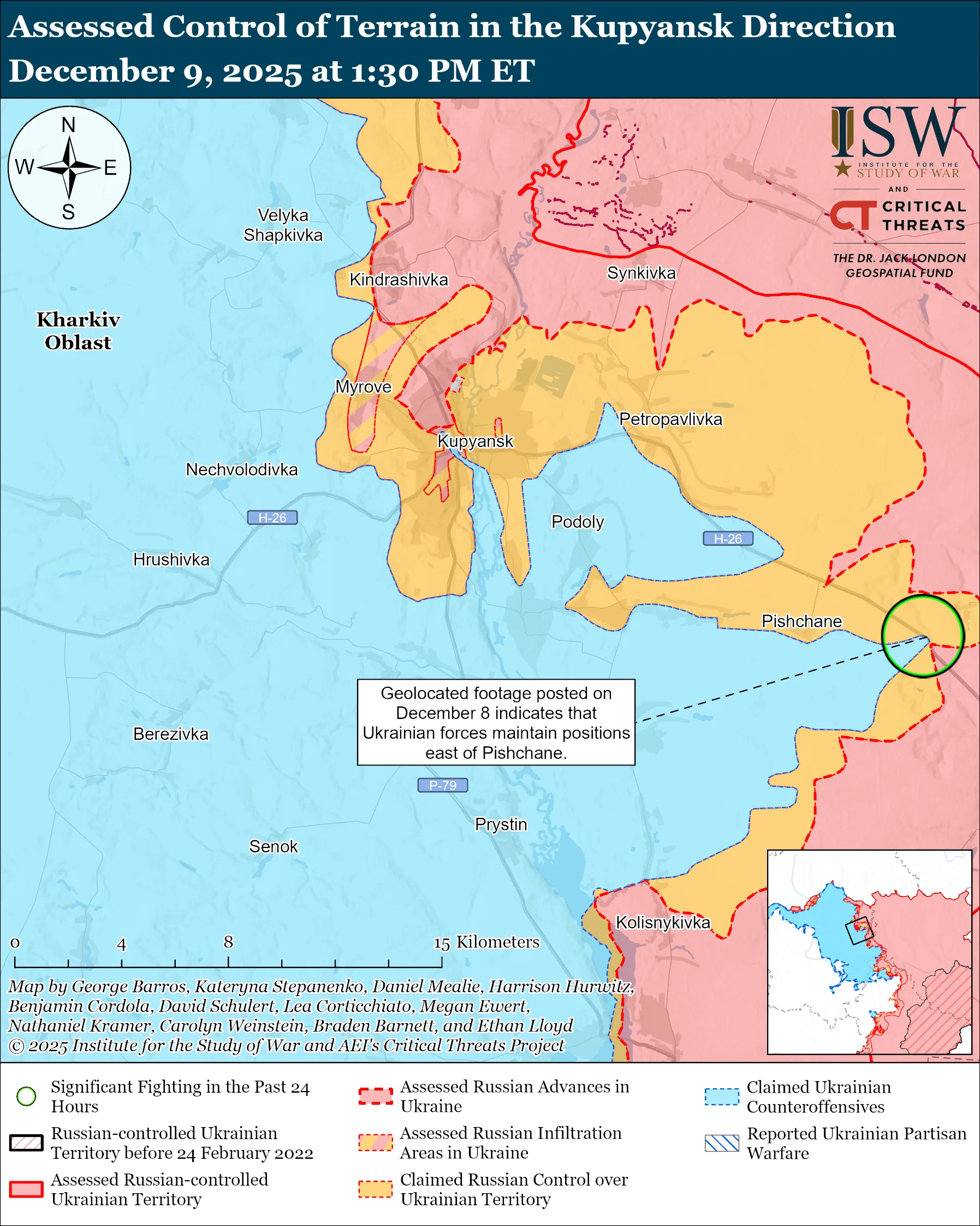 Assessed Control of Terrain in the Kupyansk Direction, December 9, 2025 at 1:30 PM ET