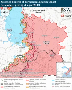 Assessed Control of Terrain in the Luhansk Oblast, December 13, 2025 at 1:30 PM ET