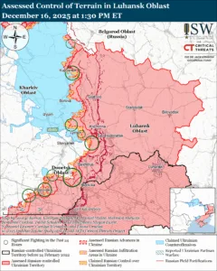 Assessed Control of Terrain in Luhansk Oblast, December 16, 2025 at 1:30 PM ET