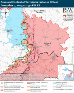 Assessed Control of Terrain in Luhansk Oblast, December 7, 2025 at 1:30 PM ET